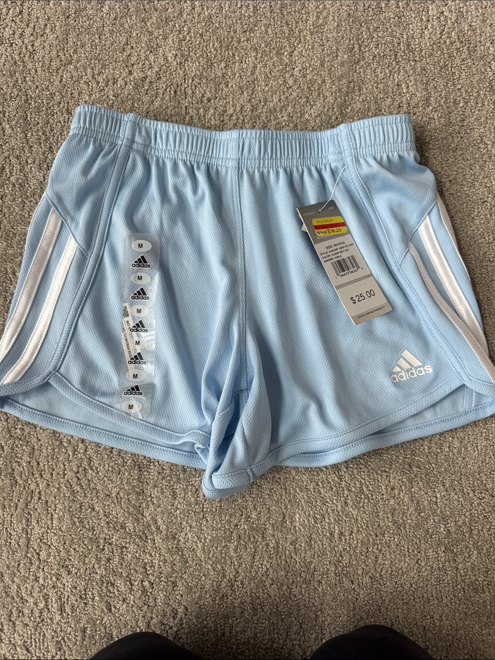 Adidas Sky Blue Athletic Shorts with White Stripes